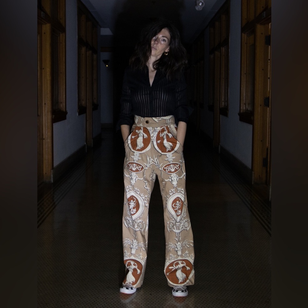 Van Kappell “Elise” Trousers in Cream and Brown Vintage Fabric